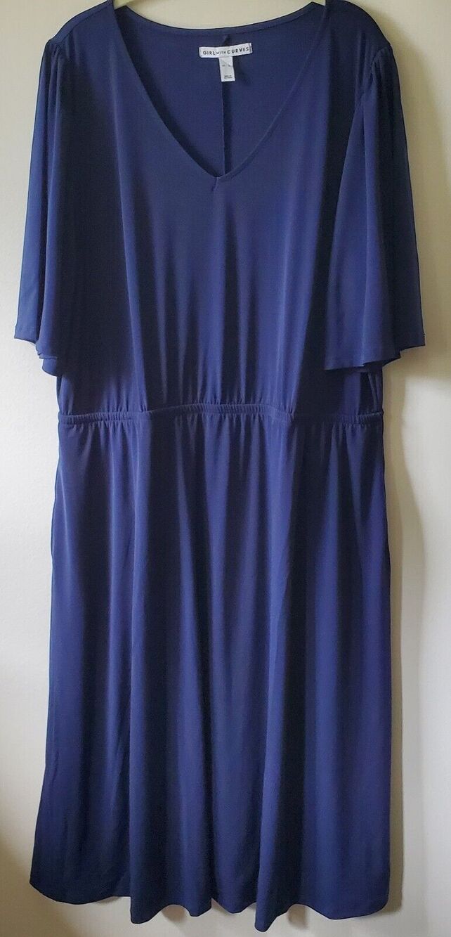 Girl With Curves EUC Women’s XL Blue Midi Dress Flutter Sleeve Wardrobe Builder